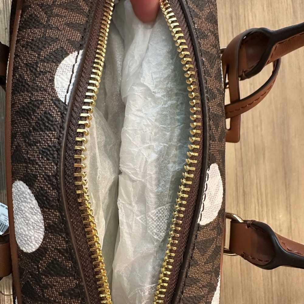 Michael Kors Brown and White Polka Dot Satchel - Picture 3 of 3